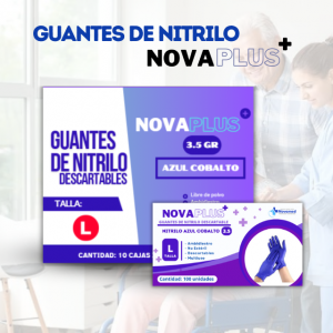GUANTES DESCARTABLES DE NITRILO AZUL COBALTO “NOVAPLUS” 3.5GR