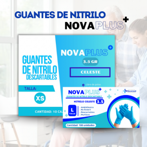 GUANTES DESCARTABLES DE NITRILO CELESTE “NOVAPLUS” 3.5GR