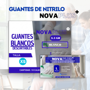 GUANTES DESCARTABLES DE NITRILO BLANCO “NOVAPLUS” 3.5GR