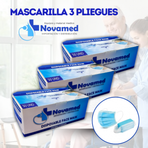 MASCARILLAS DESCARTABLES 3 PLIEGUES CELESTE "NOVAMED"