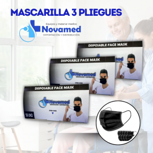 MASCARILLAS DESCARTABLES 3 PLIEGUES NEGRO "NOVAMED"