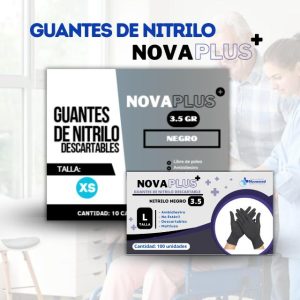 GUANTES DESCARTABLES DE NITRILO NEGRO “NOVAPLUS” 3.5GR
